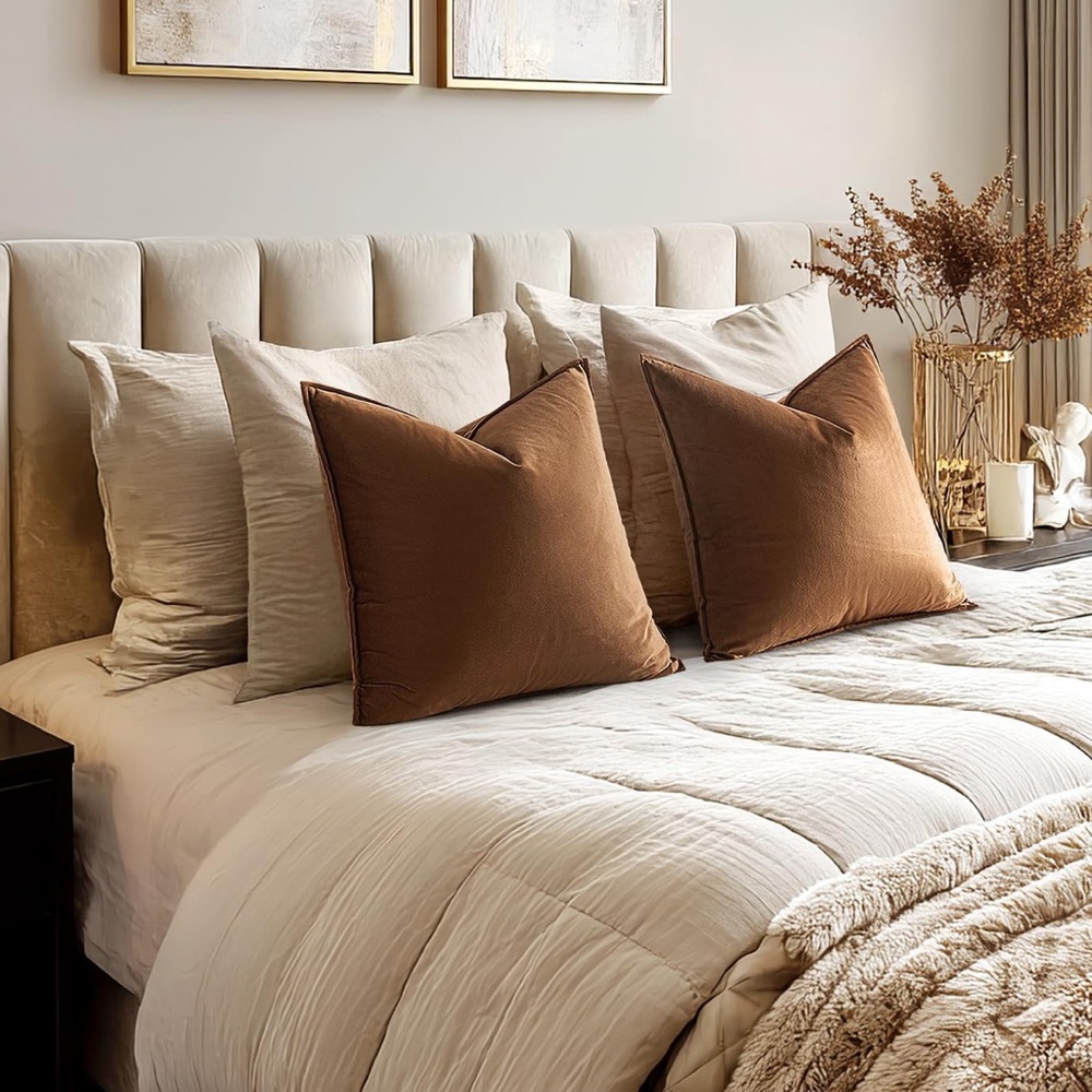 🆕 Chocolate Brown VELVET Euro Accent Pillow Covers Luxury High End Hotel Vibes - Picture 9 of 9
